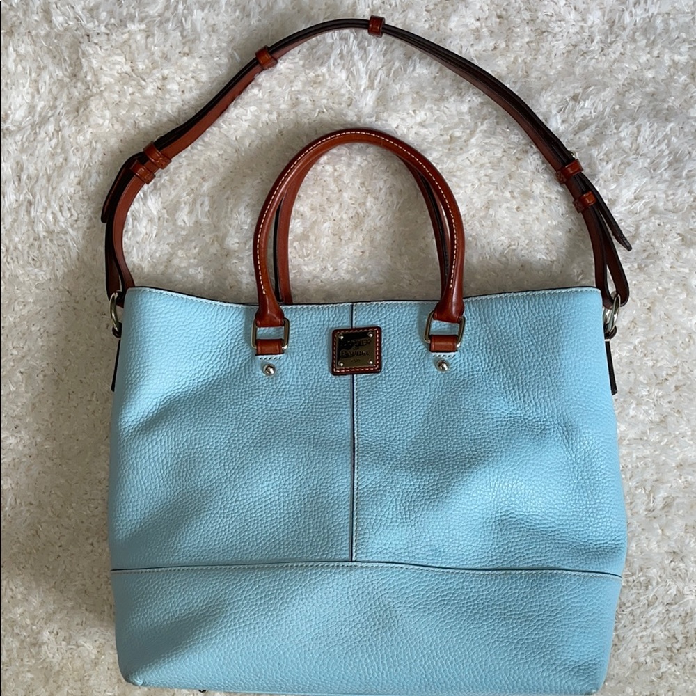 Dooney & Bourke Blue and Brown Leather Tote Bag